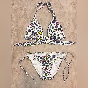 Victoria's Secret White Bikini with Colorful Leopard Print - S/XS